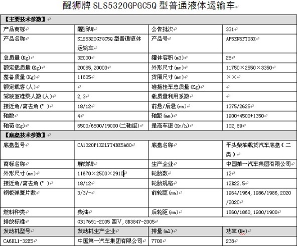 SLS5320GPGC5Q型普通液體運(yùn)輸車(chē)整車(chē)技術(shù)參數(shù) SLS5320GPGC5Q型普通液體運(yùn)輸車(chē)整車(chē)技術(shù)參數(shù)