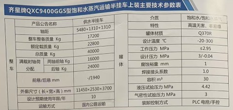 飽和水蒸汽運輸半掛車上裝技術參數(shù)表 飽和水蒸汽運輸半掛車上裝技術參數(shù)表